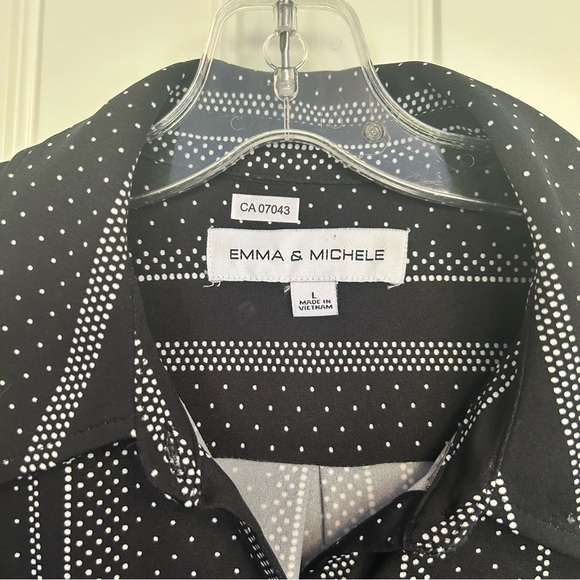 Emma & Michele | Button Down Front Tie Black & White Midi Dress Size L - Picture 3 of 14